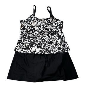 Costa Del Sol Black and White One Piece Swim Bathing Suit Size 16